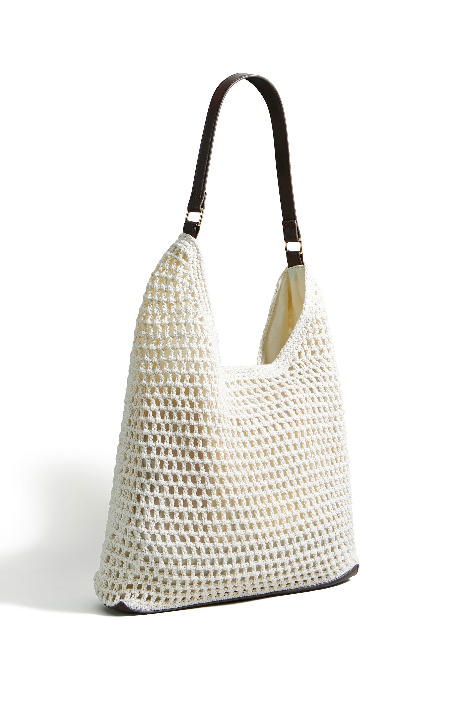 side of Ivory Crochet Shoulder Bag — Faux Leather | Yumi
