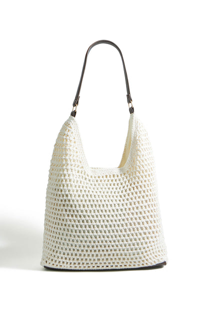 Ivory Crochet Shoulder Bag — Faux Leather | Yumi