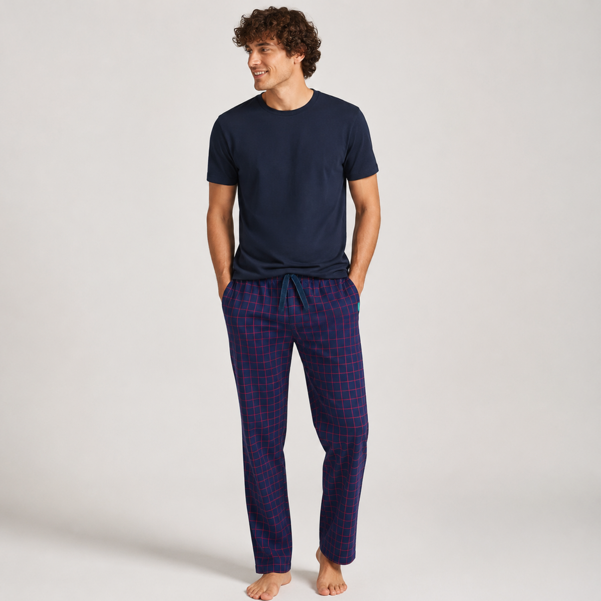 Loungers Men's Organic Brushed Cotton Atlantic Puffin Checked Trousers