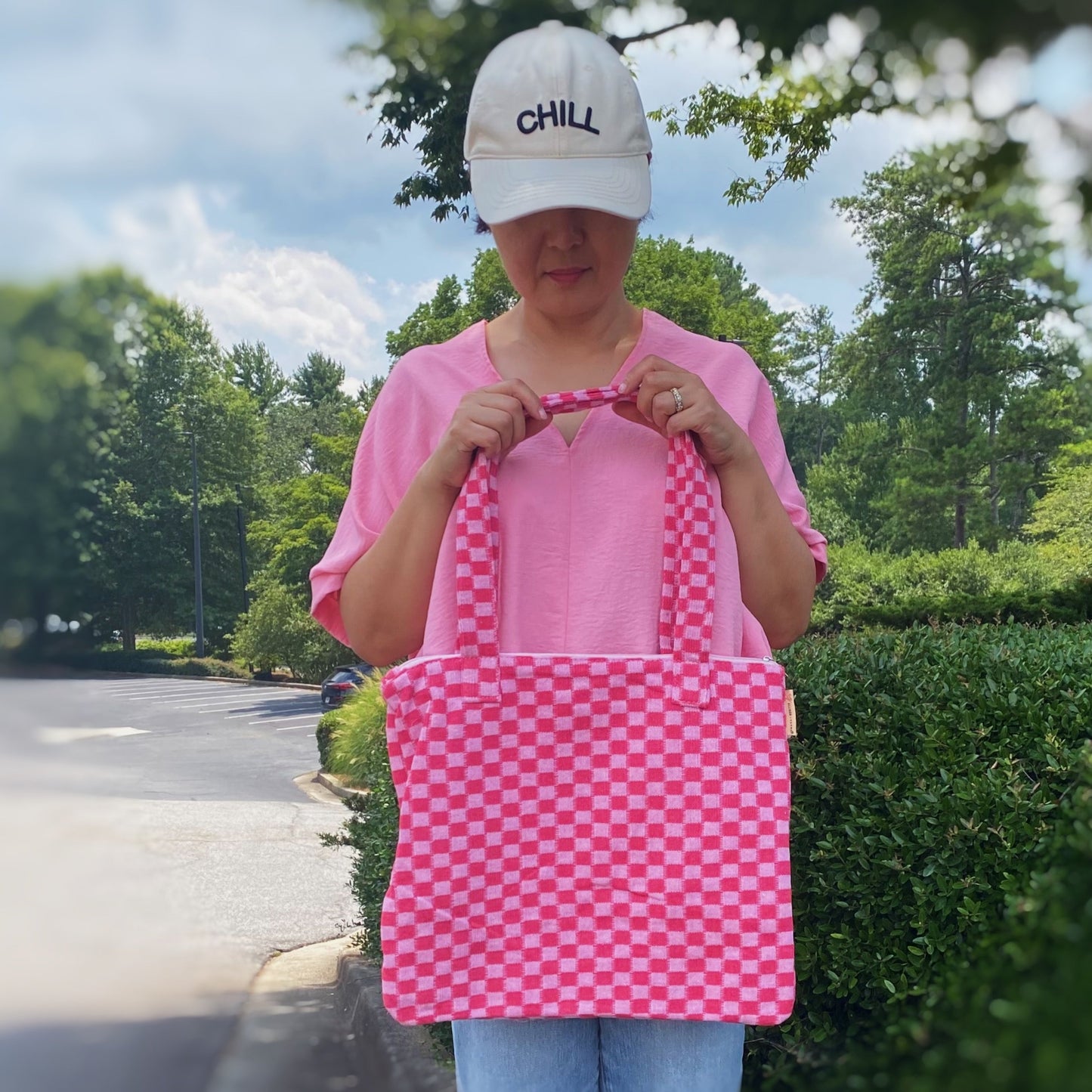 Bolso tote con cremallera "Check Yourself"
