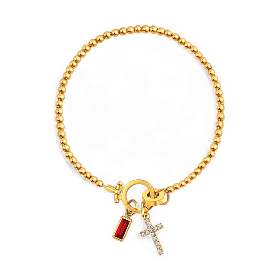 Savaé Design Cross Birthstone Charm Bracelet