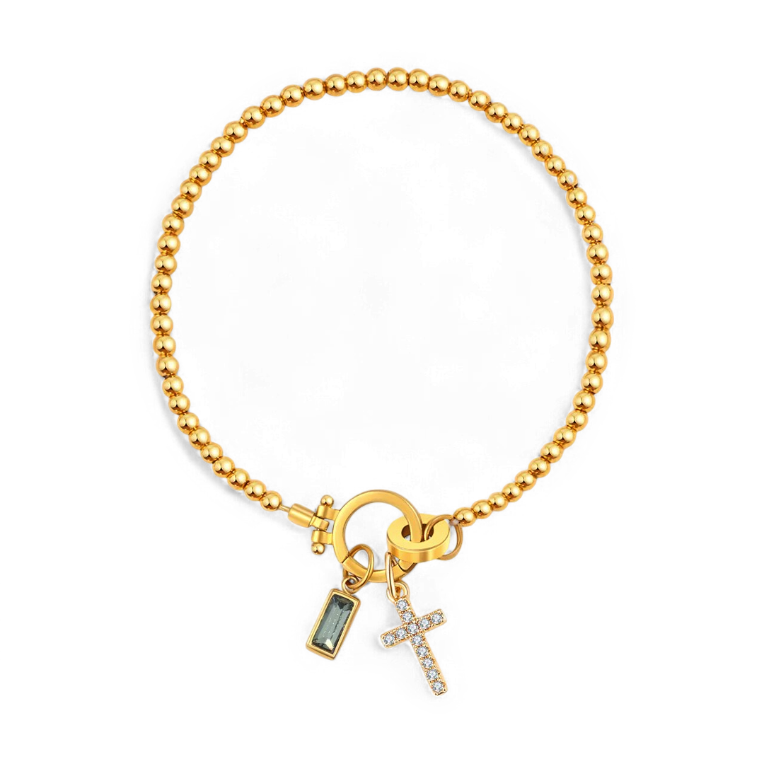 Savaé Design Cross Birthstone Charm Bracelet