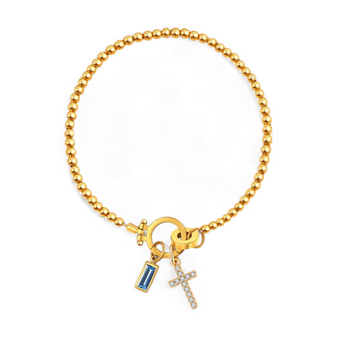 Savaé Design Cross Birthstone Charm Bracelet