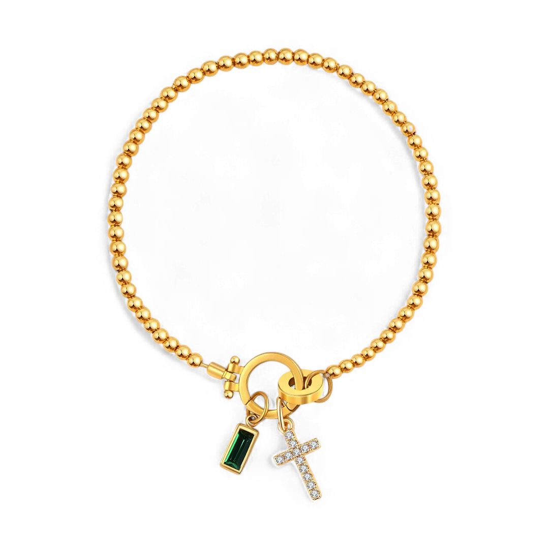 Savaé Design Cross Birthstone Charm Bracelet