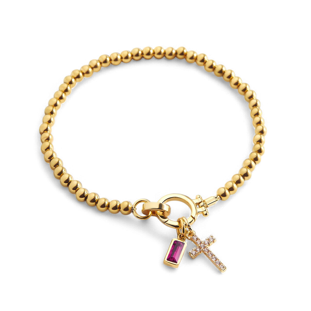 Savaé Design Cross Birthstone Charm Bracelet