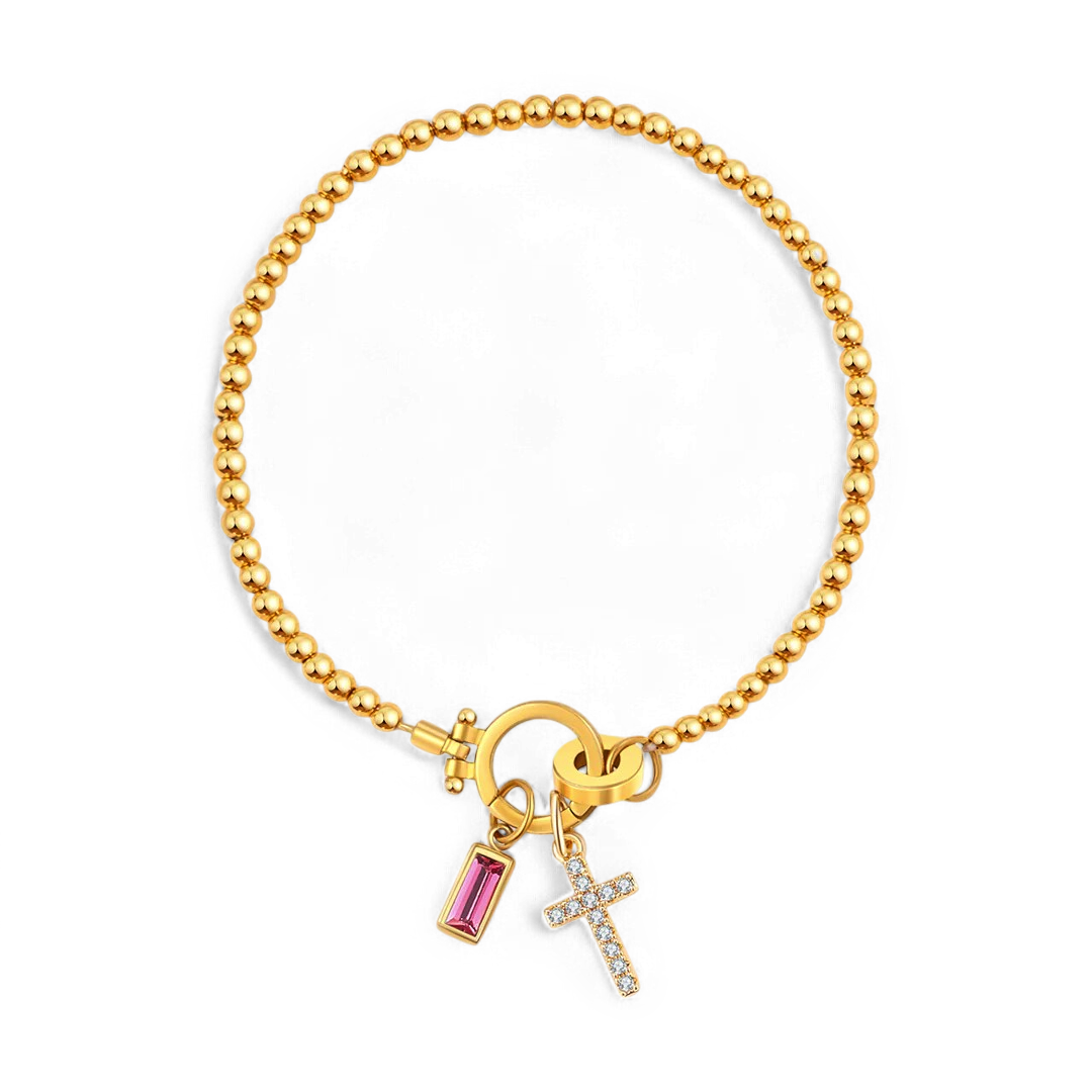 Savaé Design Cross Birthstone Charm Bracelet