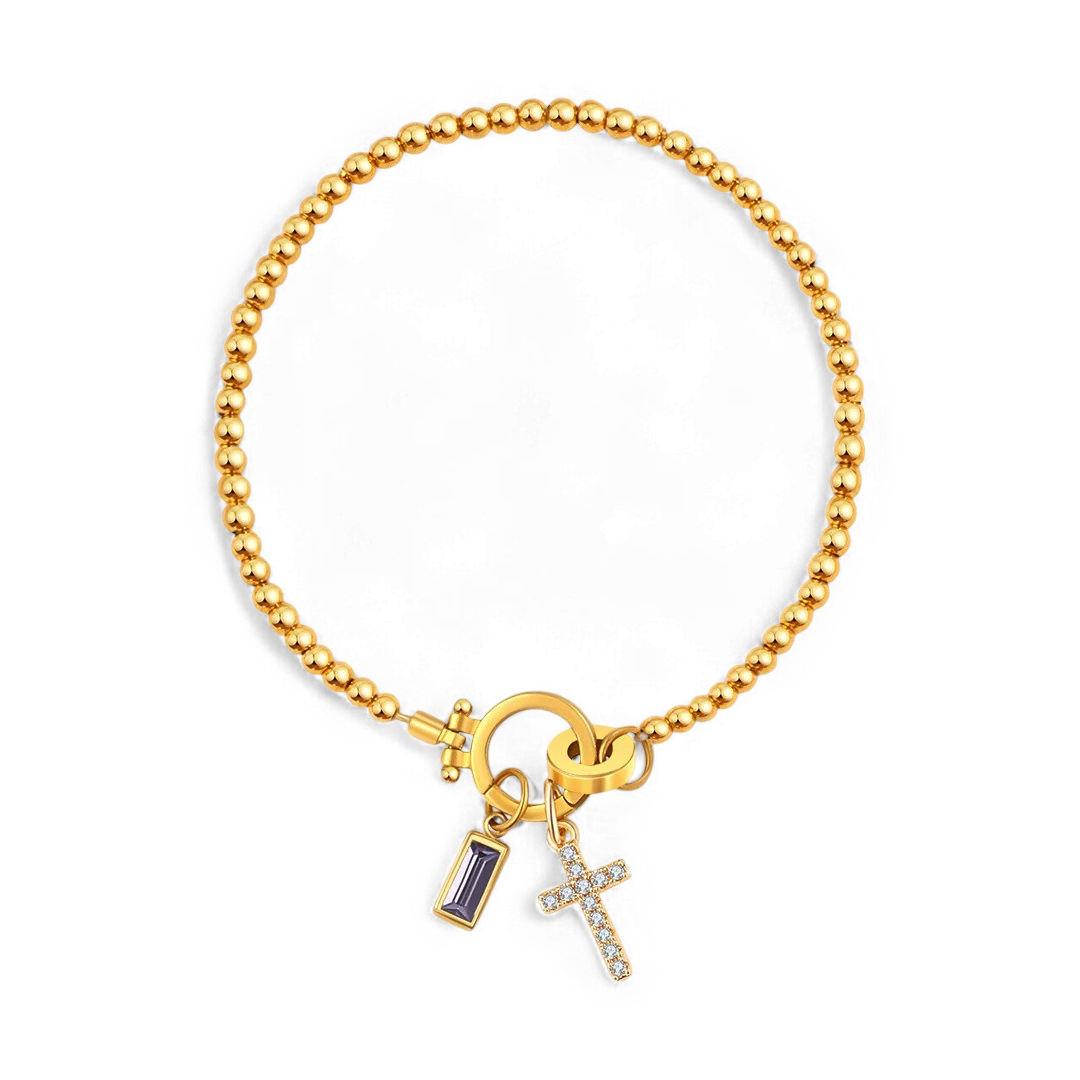 Savaé Design Cross Birthstone Charm Bracelet