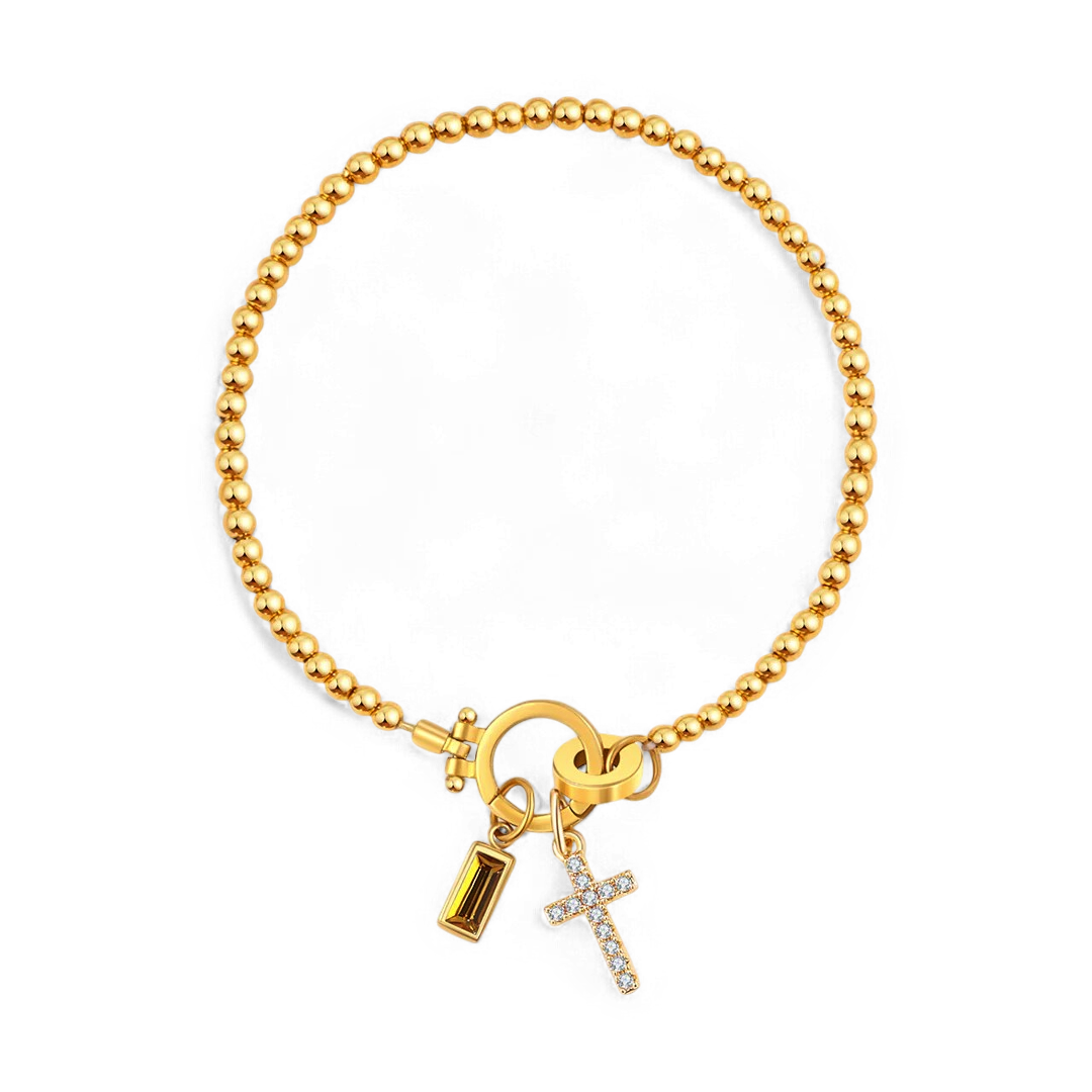 Savaé Design Cross Birthstone Charm Bracelet