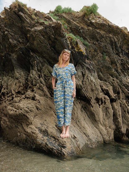 Blue Clouds Loose Fit EcoVera and Linen Jumpsuit