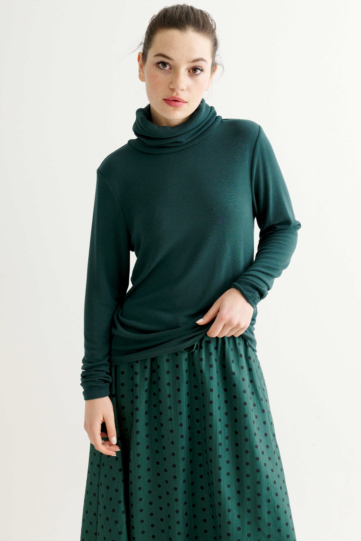 Cameron Jersey Polo Neck Top - Forest Green
