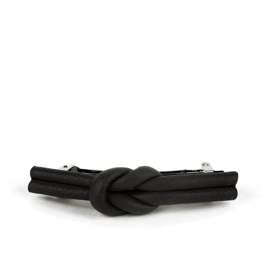Esin Akan Charlotte Leather Knot Hair Barrette in Black