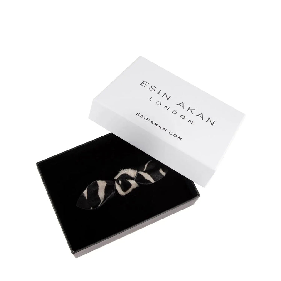 Esin Akan Charlotte Leather Knot Hair Barrette in Zebra Print