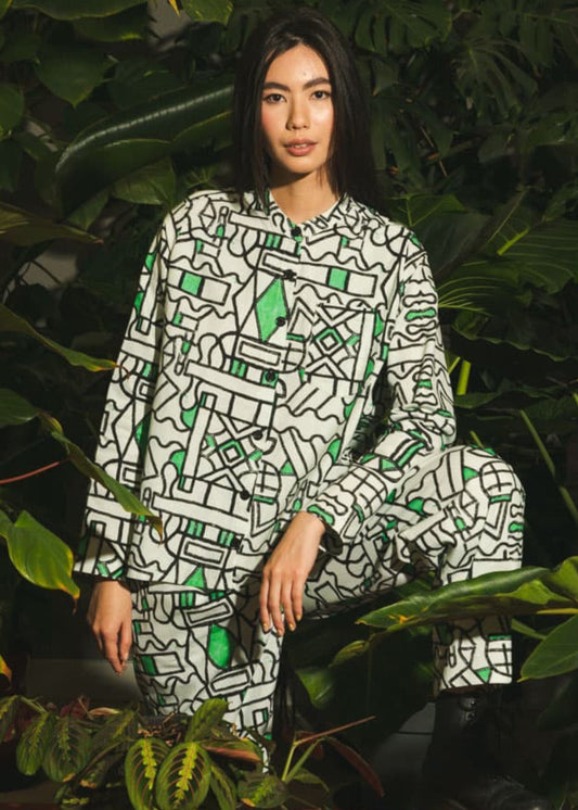 Wild Clouds Organic Cotton and Linen Shirt in Circuit Garden