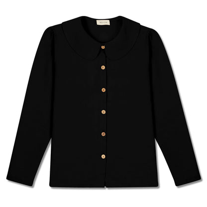 Má + Lin Claudine Long Sleeve Linen Blouse in Black