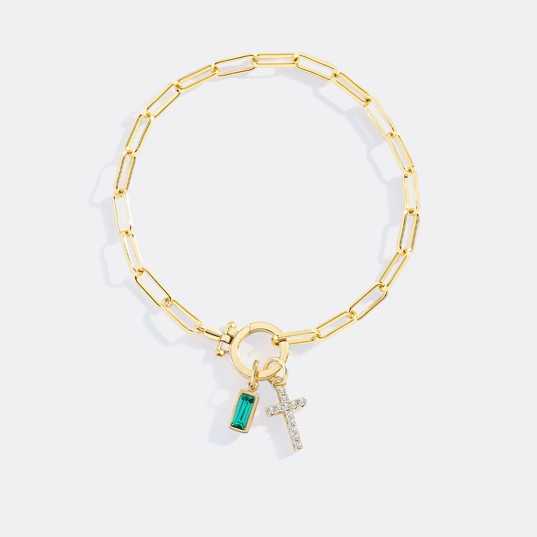 Savaé Design Cross Charm Birthstone Paperclip Bracelet