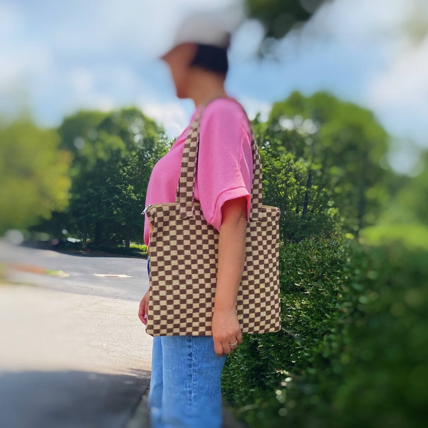 Bolso tote con cremallera "Check Yourself"