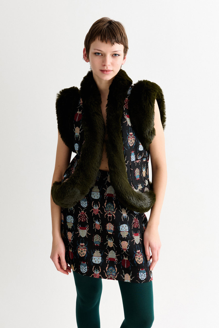 Dominica Beetlejuice Jacquard Faux Fur Trimmed Waistcoat
