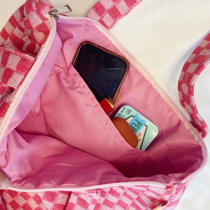 Bolso tote con cremallera "Check Yourself"