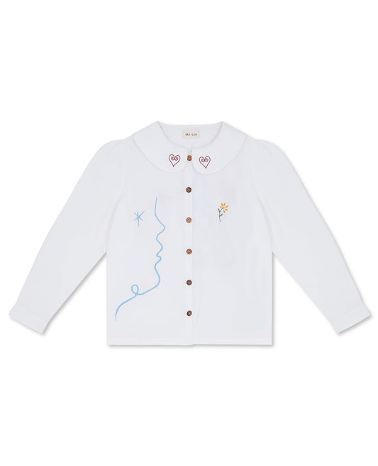 Má + Lin OLALA Embroidered Claudine Linen Blouse - White x Laetitia Rouget