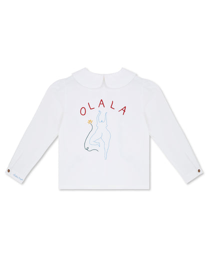 OLALA Embroidered Claudine Linen Blouse - White x Laetitia Rouget