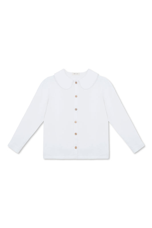 Má + Lin Claudine Long Sleeve Linen Blouse in White