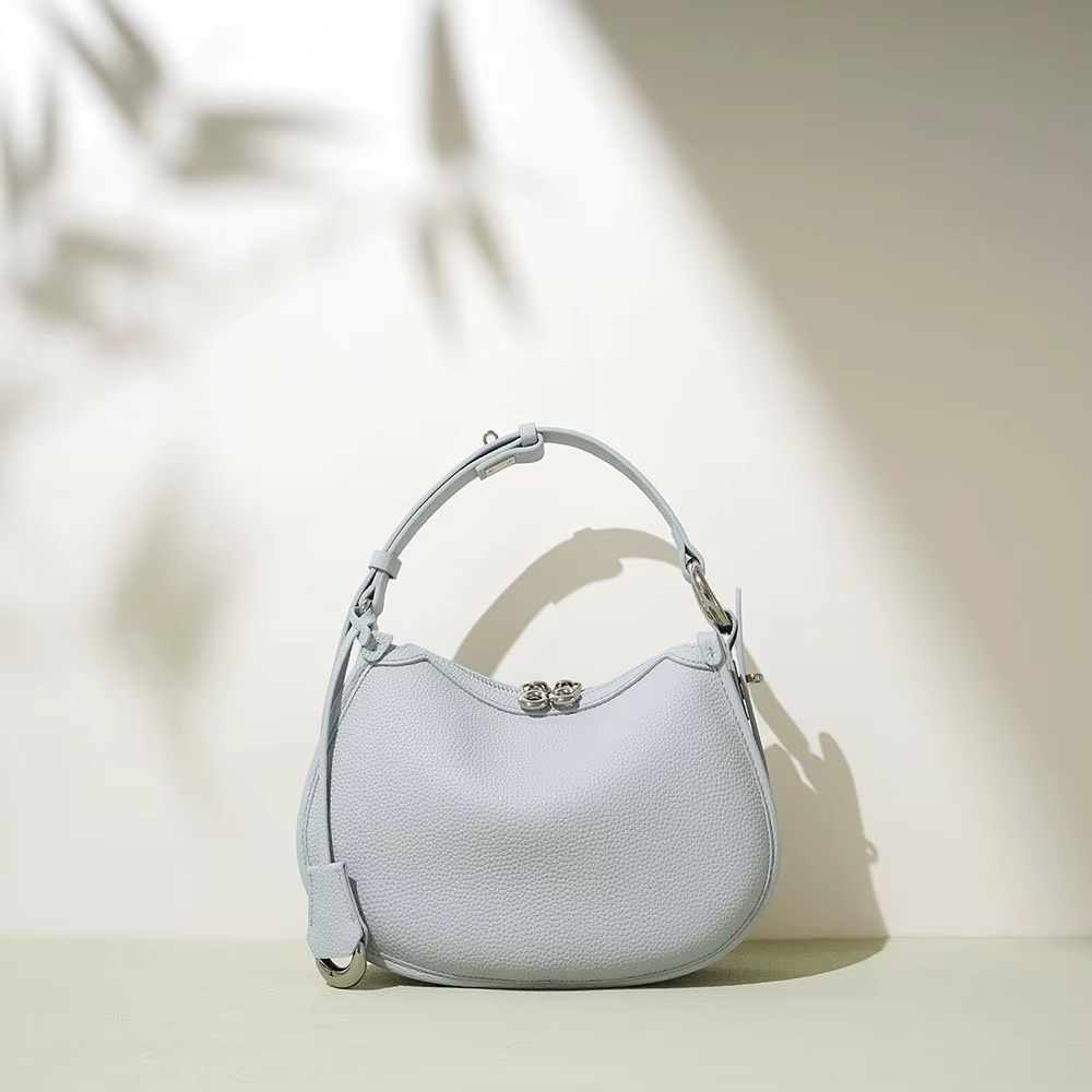 The Azure Veil Large Genuine Leather Hobo Crossbody Bag