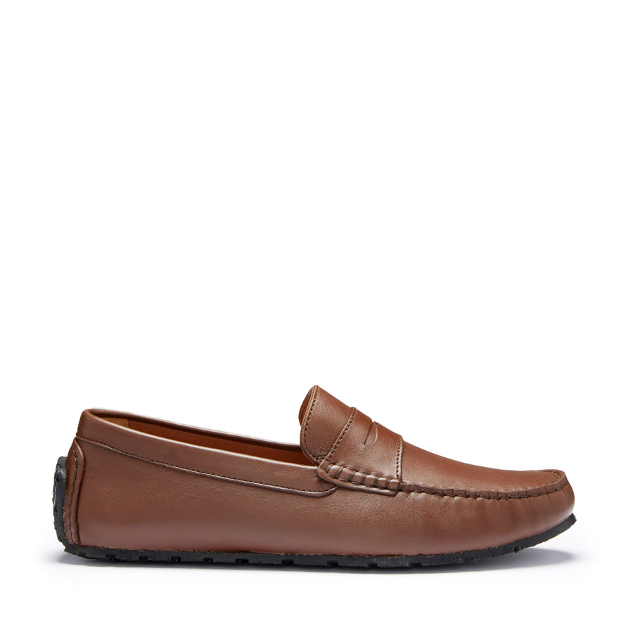 Hugs & Co. TS1 Brown Leather Penny Driving Loafers for Men
