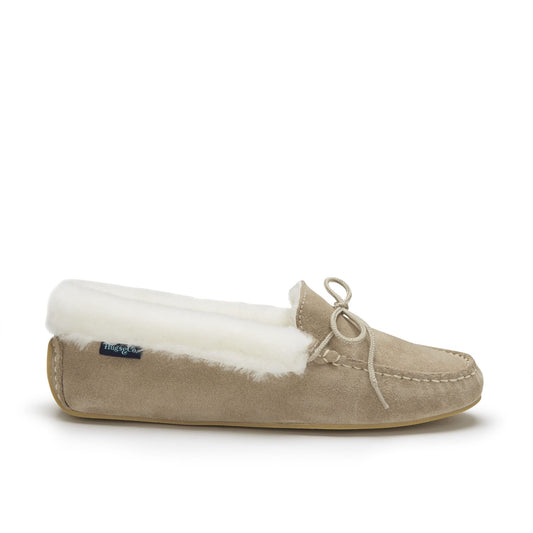 Hugs & Co. Women's Taupe Suede Sheepskin Slippers