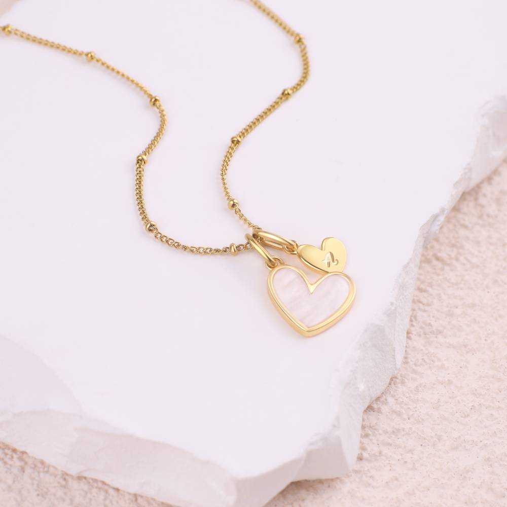 Savaé Design Mother of Pearl Heart Initial Necklace