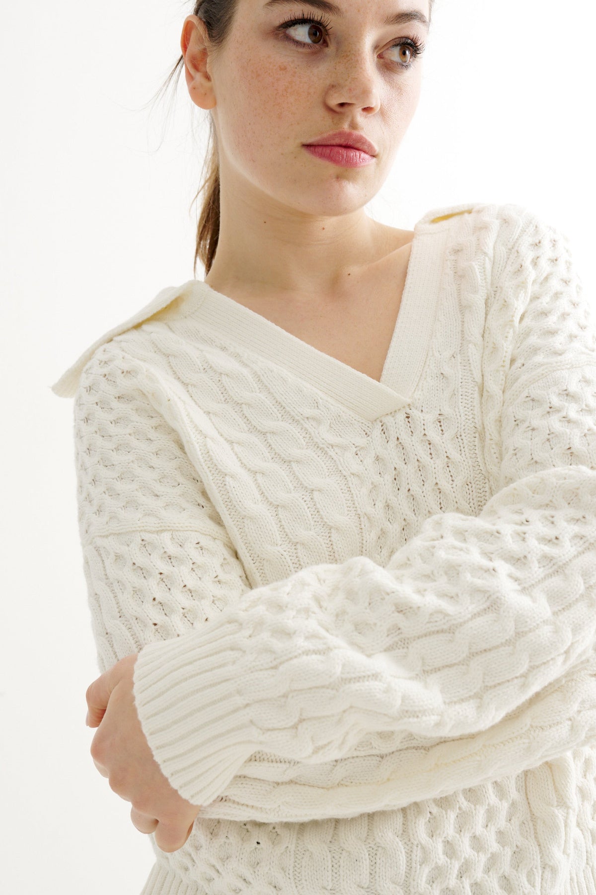 Jamie Cable Collar Jumper - Off White