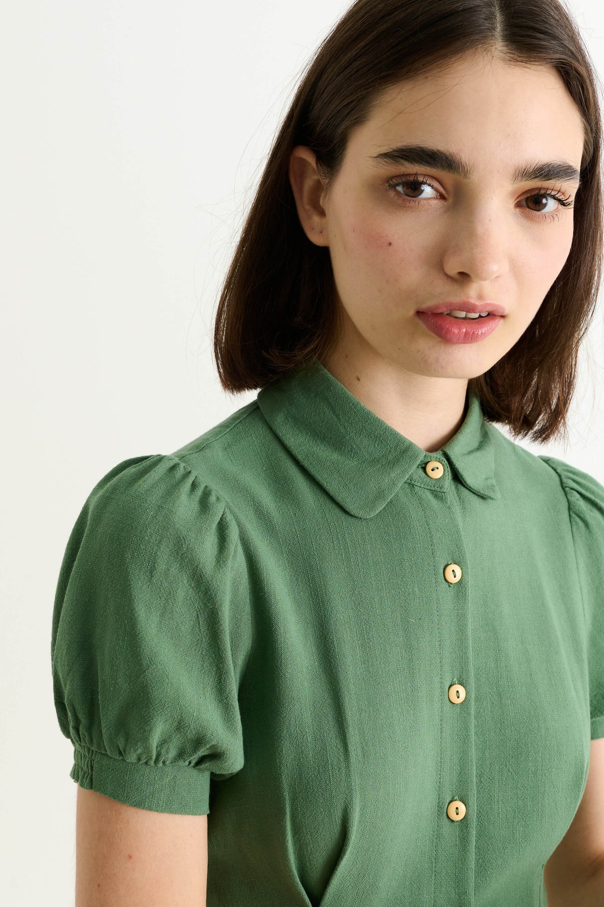 Joselyne Linen Mix Midi Shirt Dress - Green