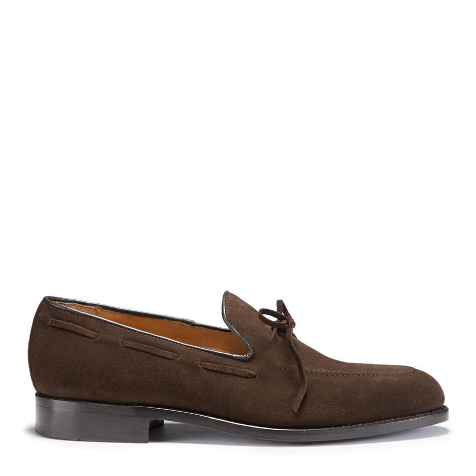 Hugs & Co. Brown Suede Laced Loafers with Goodyear Welted Leather Sole for Men