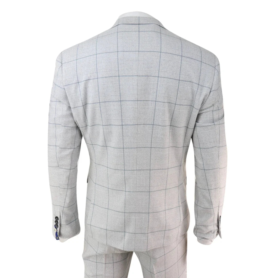 Radika Men's Light Grey Check 3 Piece Suit Double Breasted Waistcoat by TruClothing