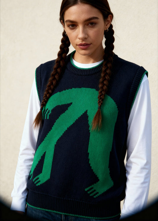 Wild Clouds Organic Cotton Knit Jumper Vest - Blue
