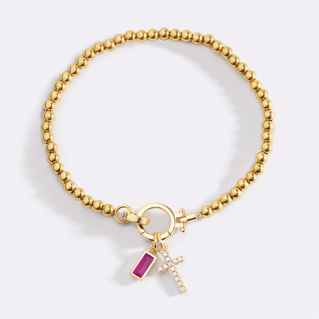 Savaé Design Cross Birthstone Charm Bracelet
