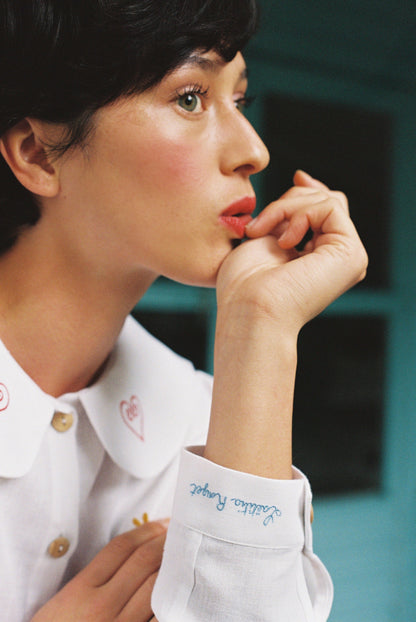 OLALA Embroidered Claudine Linen Blouse - White x Laetitia Rouget