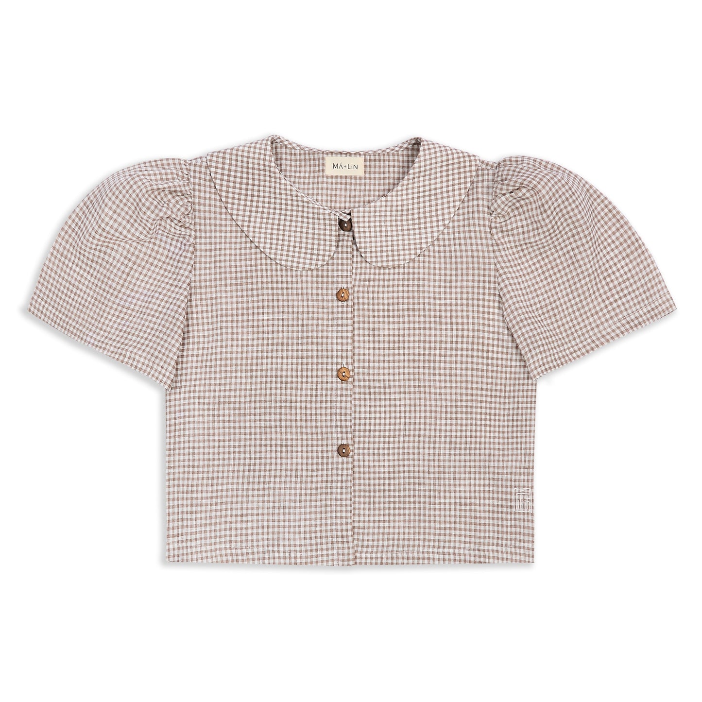 Frances Linen Cropped Blouse  - Fawn Gingham
