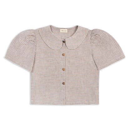 Frances Linen Cropped Blouse  - Fawn Gingham
