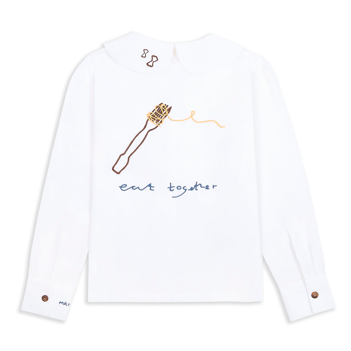 Má + Lin Eat Together Embroidered Claudine Linen Blouse - White  x Sshepaints