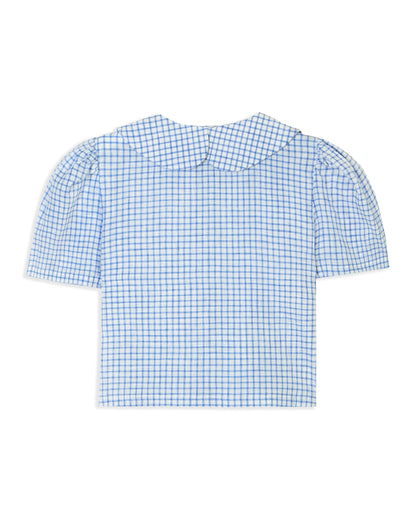 Frances Linen Cropped Blouse  - Royal Blue Gingham