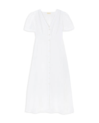 White dress with a V-neckline on a white background