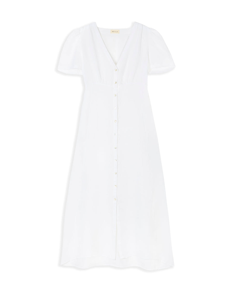 White dress with a V-neckline on a white background