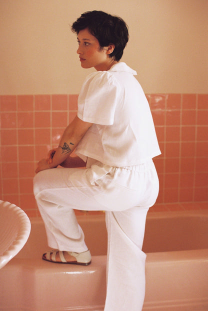 Má + Lin Maya Wide-Leg Linen Trousers in White