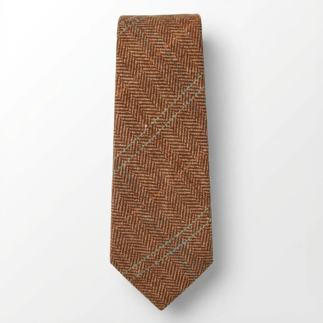 Men's Wool Blend Herringbone Plaid Tweed Tie by TruClothing