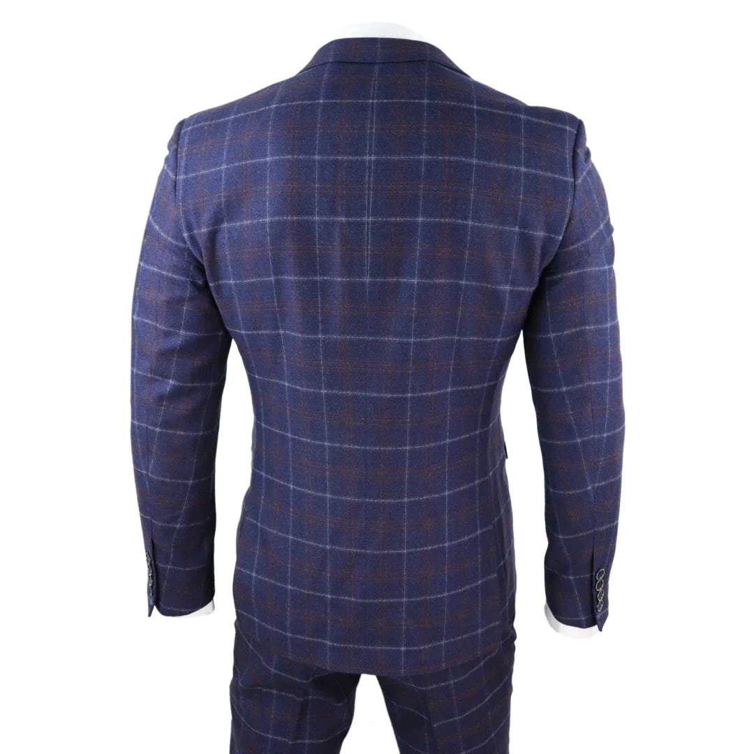Kenneth Men's 3 Piece Blue Herringbone Tweed Check 1920s Suit by TruClothing