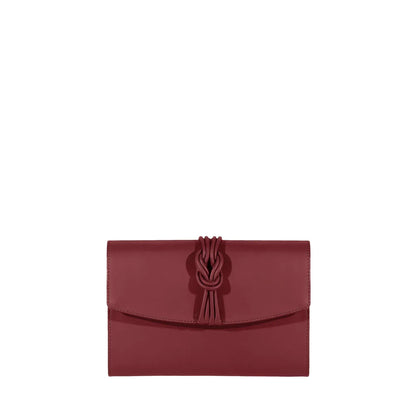 Esin Akan Midi Marylebone Burgundy Leather Clutch Bag