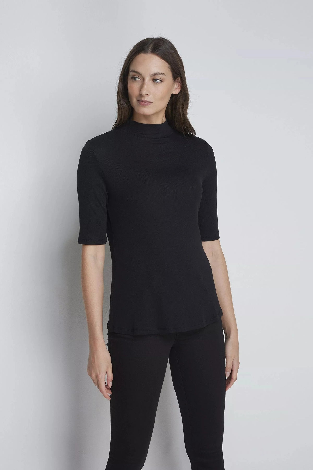 Women's Mock Neck Micro Modal Ribbed Top by Lavender Hill Clothing