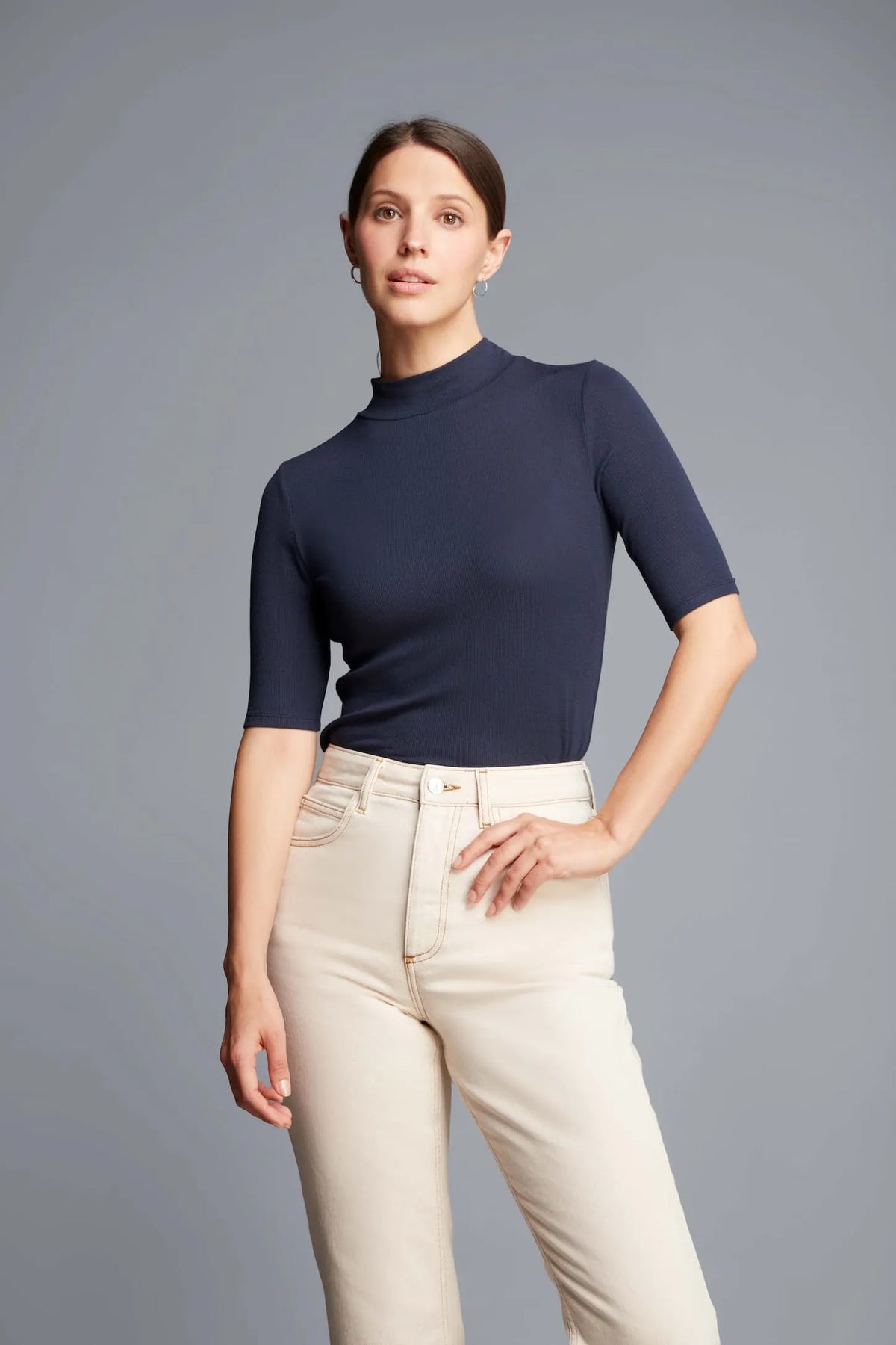 Women's Mock Neck Micro Modal Ribbed Top by Lavender Hill Clothing