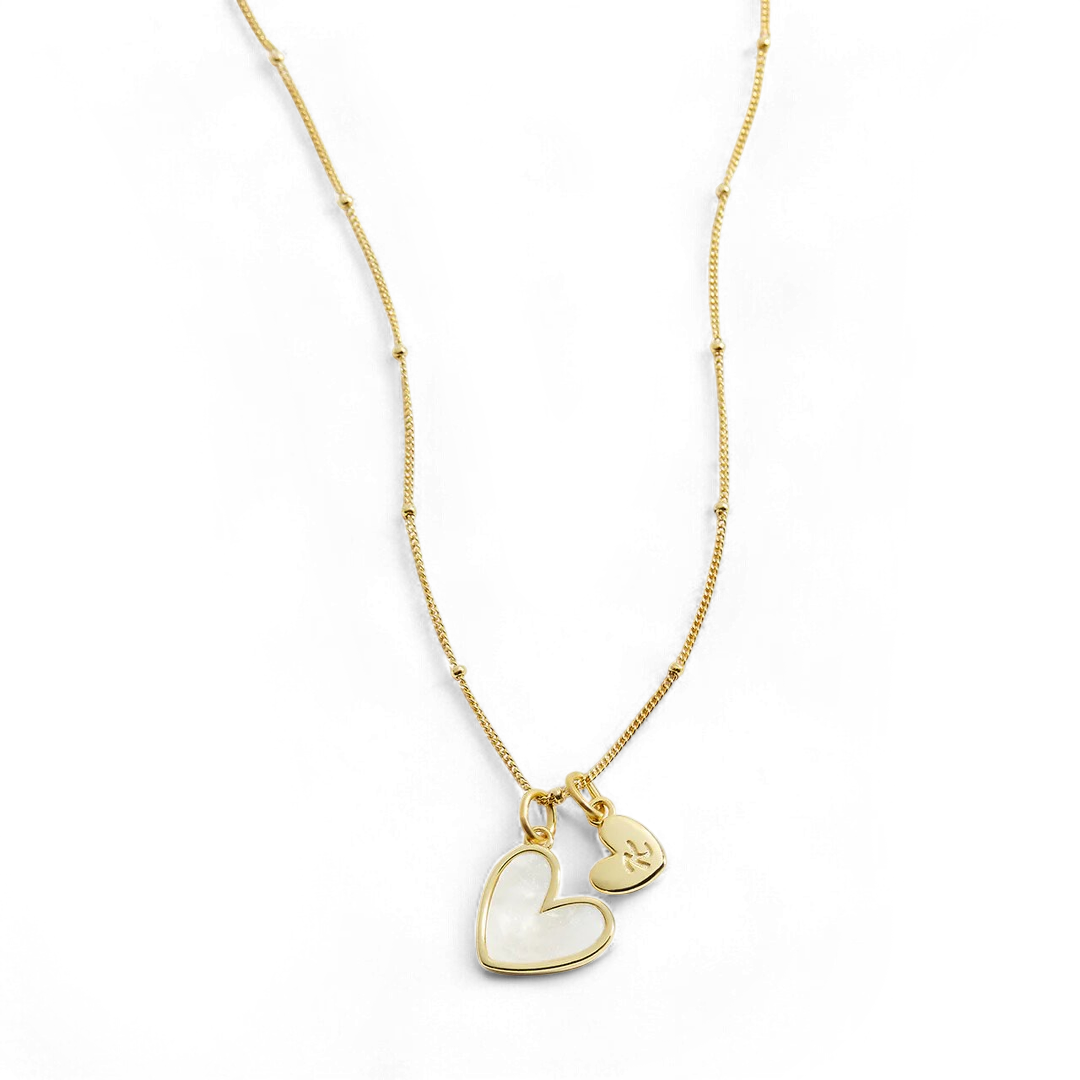 Savaé Design Mother of Pearl Heart Initial Necklace