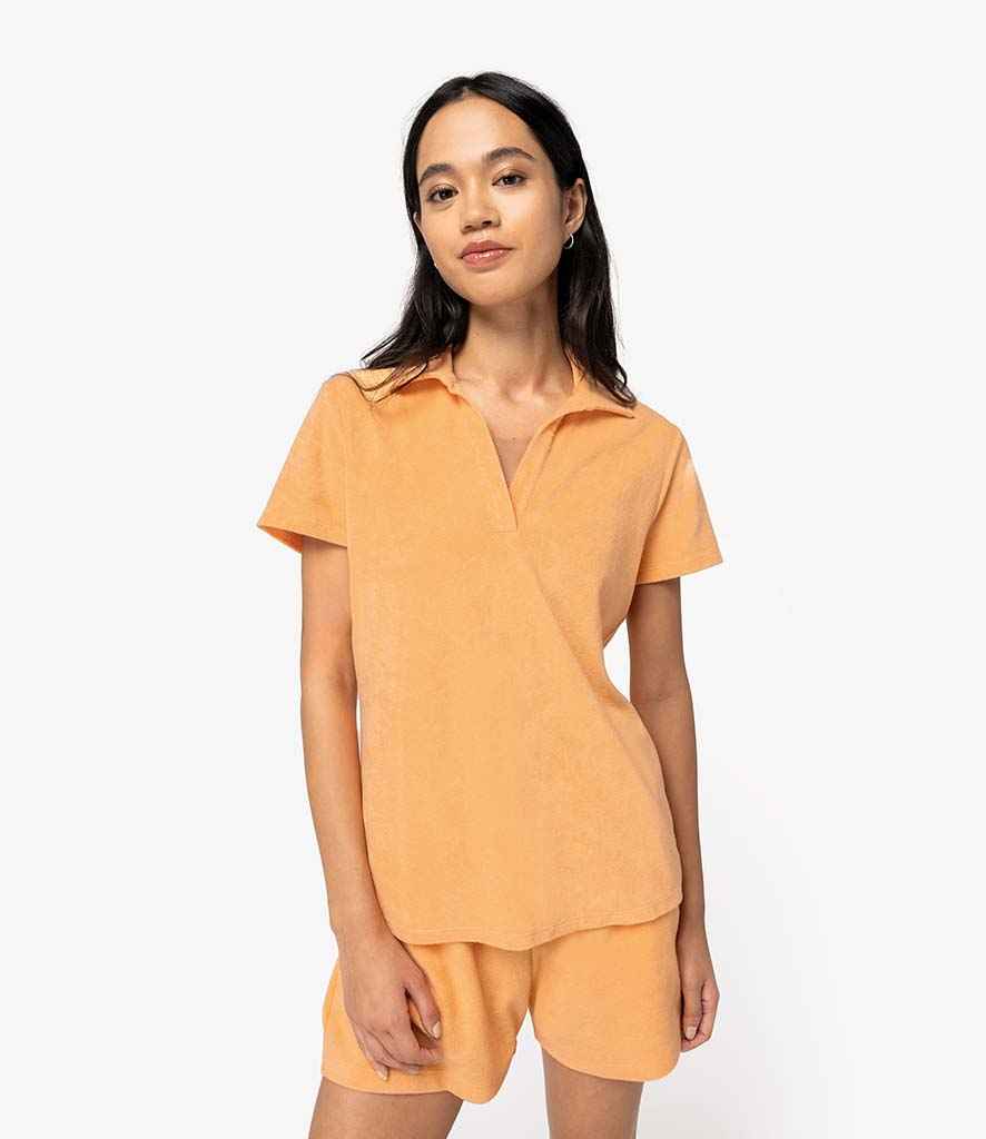 Polo de algodón orgánico con textura de toalla — Mujer